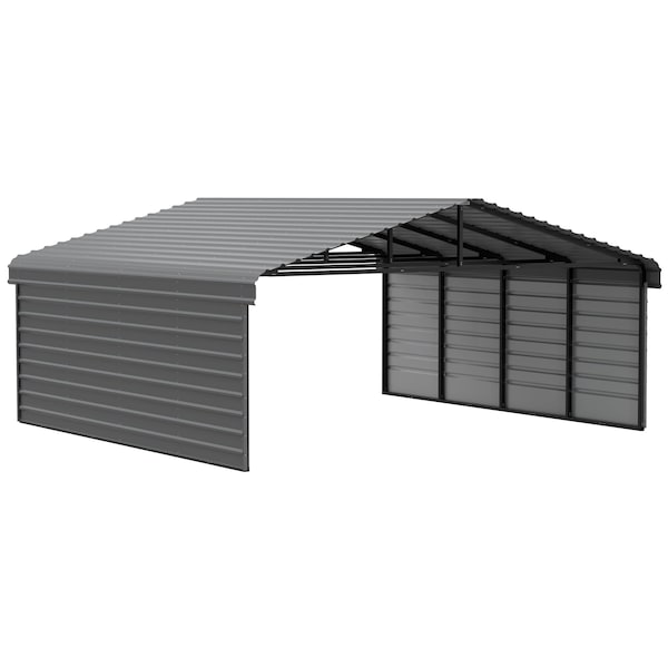 Arrow Storage Products Galvanized Steel Carport, W/ 2-Sided Enclosure, Compact Car Metal Carport Kit, 20'x20'x9', Charcoal CPHC202009ECL2 - main